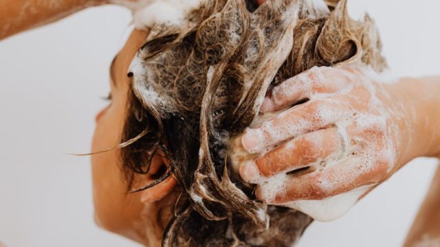 back view of woman during shower