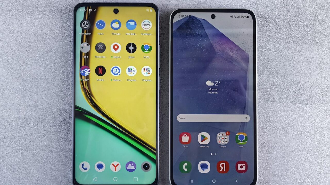 comparison of two modern smartphones on a surface